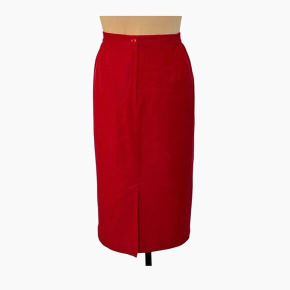 Joan Leslie Midi Pencil Skirt Size 14 Red Linen Blend Back Zip Lined Classic Vtg - Picture 2 of 9